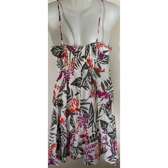 Old Navy Sundress Medium White Floral Cami Fit & Flare VNeck Lined Mini Tropical - Picture 6 of 8